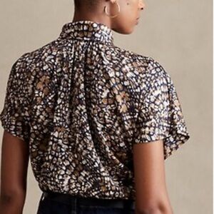 Banana Republic Navy and Brown Patterned Blouse